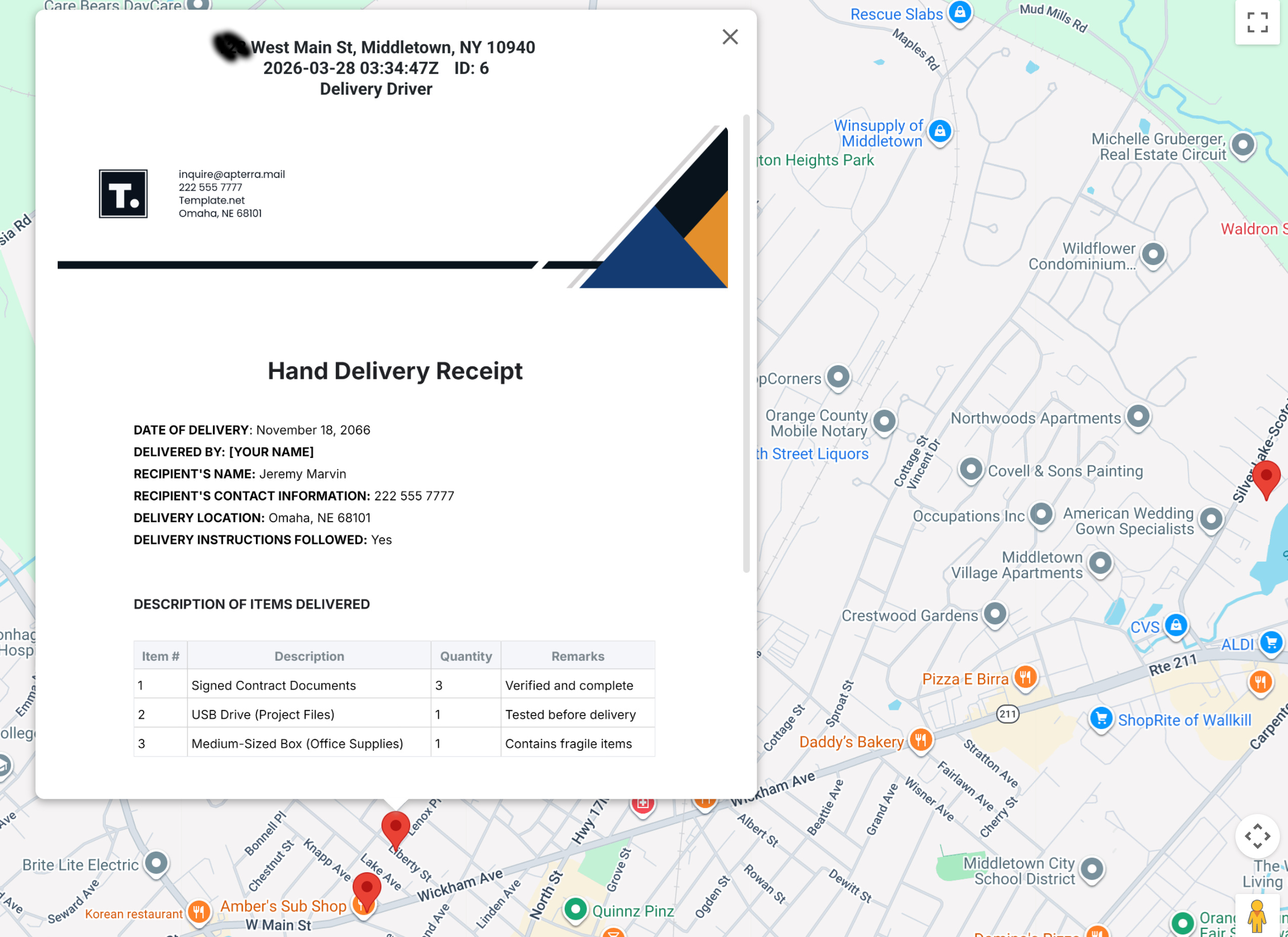 Delivery Record on Map